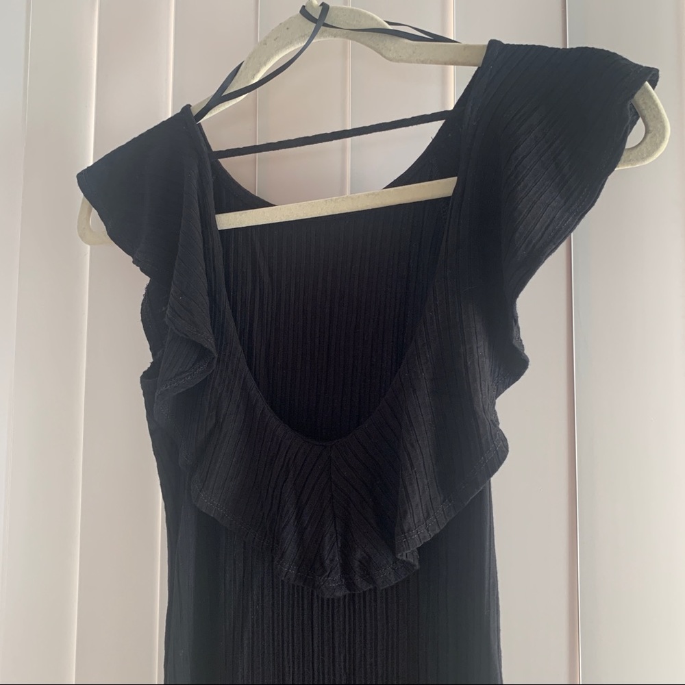 DONATED Black Ruffle Dress w Scoop Back - Picture 2 of 2